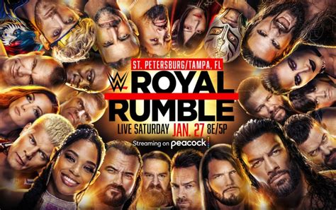 Jan 26, 2024 ... WWE Royal Rumble 2024 Preview and Predictions, How to Watch · 30-Man Royal Rumble Match · 30-Woman Royal Rumble Match · Kevin Owens vs. United...